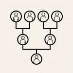 Family tree diagram connecting two parents with three children